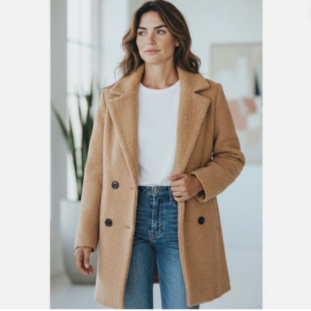 Vince Jacket Women's Size 2X Wool Alpaca Blend Double Breasted Knit Blazer Camel